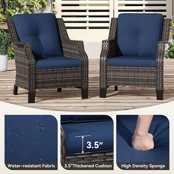 Patio Wicker Chairs Set of 2, Outdoor PE Conversation Bistro Chair Set with Cushions for Garden, Backyard, Balcony and Deck