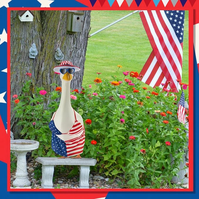 Patriotic Porch Goose Outfits for 23 Inch Statue | 4th of July Hawaiian Bikini Costume for Cement Statue, Summer Sculpture Clothes for Patio USA 250th Anniversary Decoration
