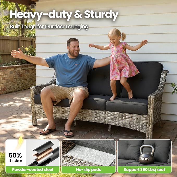 Patio Conversation Set,5 Pieces Wicker Patio Furnitures with Swivel Chair and Coffee Table,All Weather Patio Furniture Set for Garden,Backyard,Poolside and Patio,Black