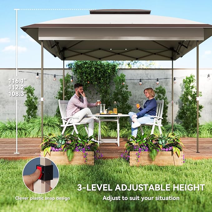 Outsunny 12' x 12' Pop Up Canopy Tent with Netting and Carry Bag, Instant Sun Shelter with 137 sq.ft Shade, Tents for Parties, Height Adjustable, for Outdoor, Garden, Patio, Beige and Brown
