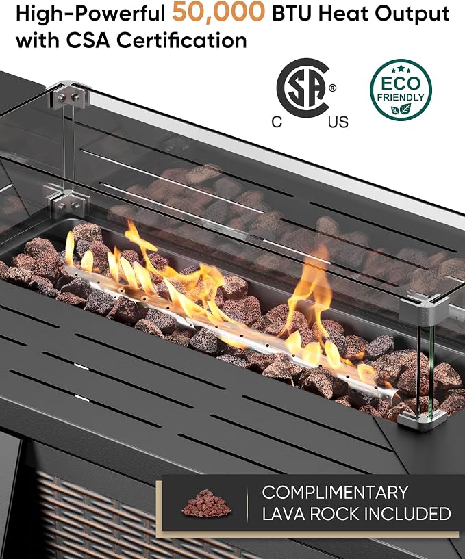 HUMMUH 5-Piece Patio Furniture Set with Fire Pit,Wicker Patio Glider Loveseat Outdoor Swivel Rocker Chairs for Backyard,Poolside,Deck