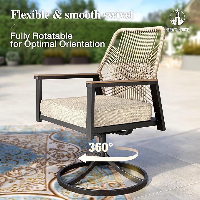 HERA'S HOUSE 9pc Patio Dining Set, 83" Metal Table & Swivel Rattan Chairs | Rectangle table with umbrella hole, 8 cushioned chairs. Waterproof, rust-resistant, all-weather for backyard, porch.