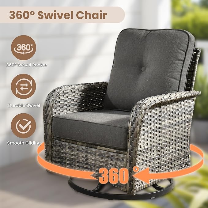 HOOOWOOO Patio Furniture Set,8 Pieces Outdoor Conversation Set,All Weather Wicker Loveseat Sofa Set with High Back Swivel Rocking Chairs Tables,Black