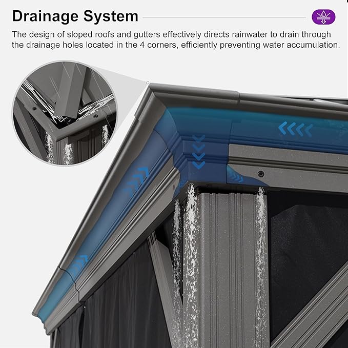 PURPLE LEAF 10' X 14' Outdoor Hardtop Gazebo with Galvanized Steel Double Roof Aluminum Frames Heavy Duty Pavilion Gazebo for Patio Deck Garden,Netting and Curtains Included, Light Grey