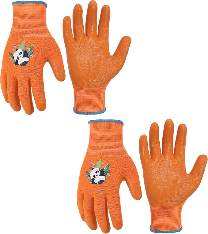 HANDLANDY 2 Pairs Kids Gardening Gloves, Grippy Kids Work Gloves, M | Nitrile Coated Children Toddler Garden Yard Work Cycling Outdoor Playing Gloves for Girls Boys