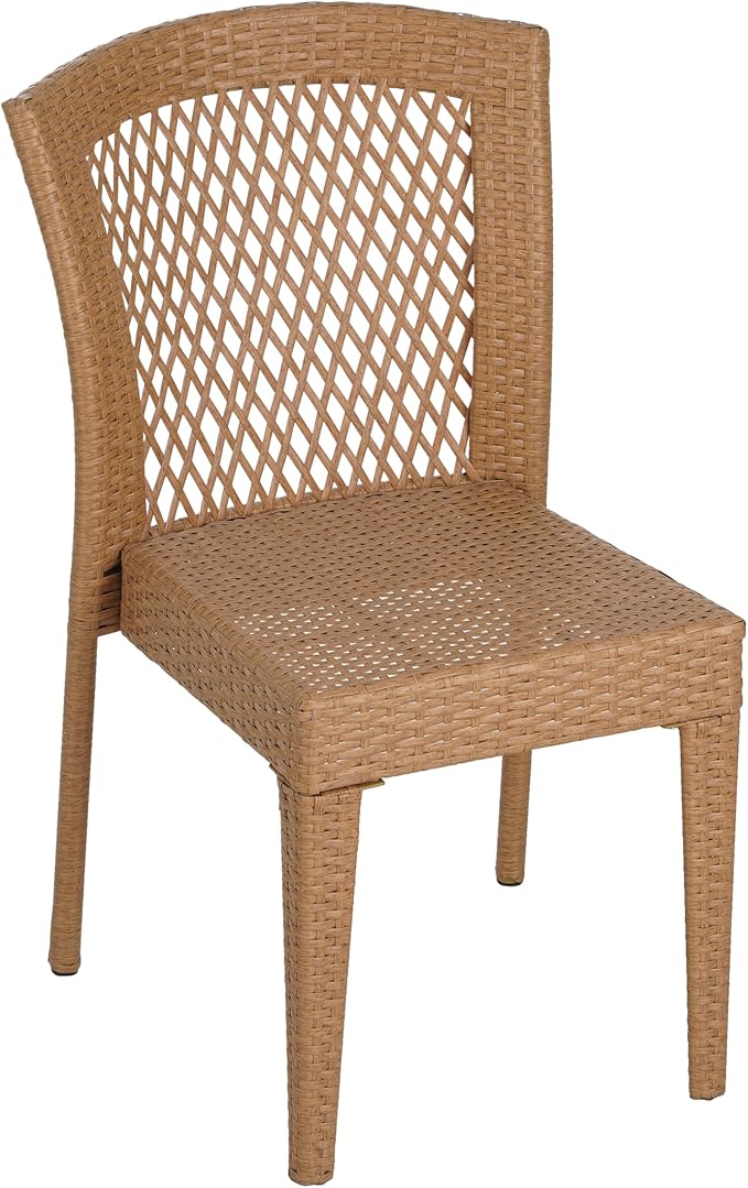 Christopher Knight Home Fandy Metal Frame Patio Dining Set for 6, Outdoor Dining Table Set for 6, Dinner Table with Acacia Wood Top, Stackable Dining Chairs with Wrapped Wicker, Light Brown + Teak