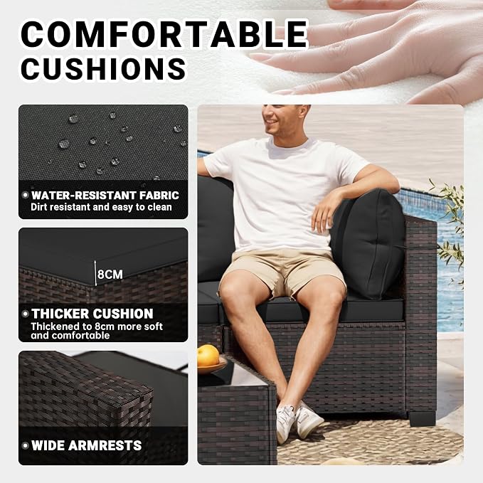 LAFWLL 7 Pieces Outdoor Patio Furniture Sets,Rattan Conversation Sectional Set,Manual Weaving Wicker Patio Sofa with Tea Table