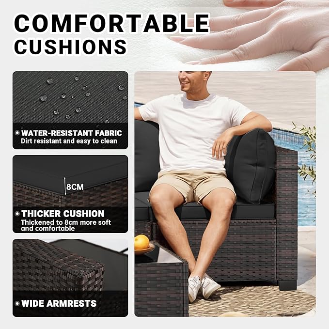 LEVELEVE 9 Pieces Outdoor Patio Furniture Sets,Rattan Conversation Sectional Set,Manual Weaving Wicker Patio Sofa,w/Table&Ottoman