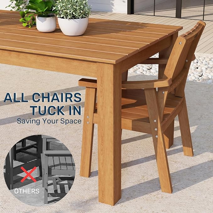 ZHUSI Outdoor Dining Set for 6 HDPE (Teak, 2 Chairs)