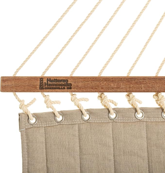 Hatteras Hammocks Large Cast Ash Sunbrella Quilted Hammock – 13 ft. x 55 in., 2-Person, 450 lb Capacity, Cumaru Spreader Bar, Zinc-Plated Hardware – Handcrafted in The USA