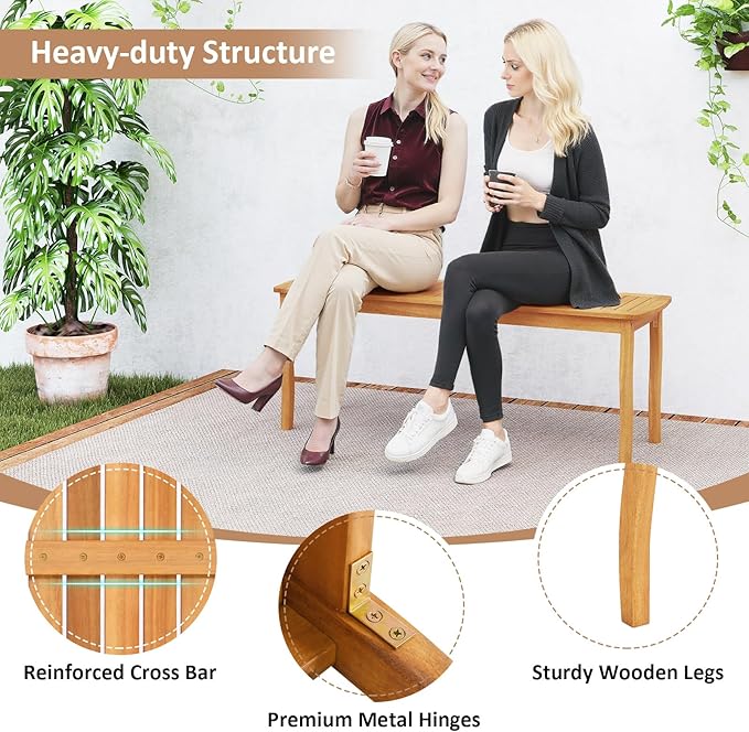 Tangkula 6 Pieces Acacia Wood Patio Dining Set, Outdoor Table and Chairs Set with Bench, 1.97” Umbrella Hole and Cushions, Outside Dining Furniture Set for Deck, Garden and Backyard