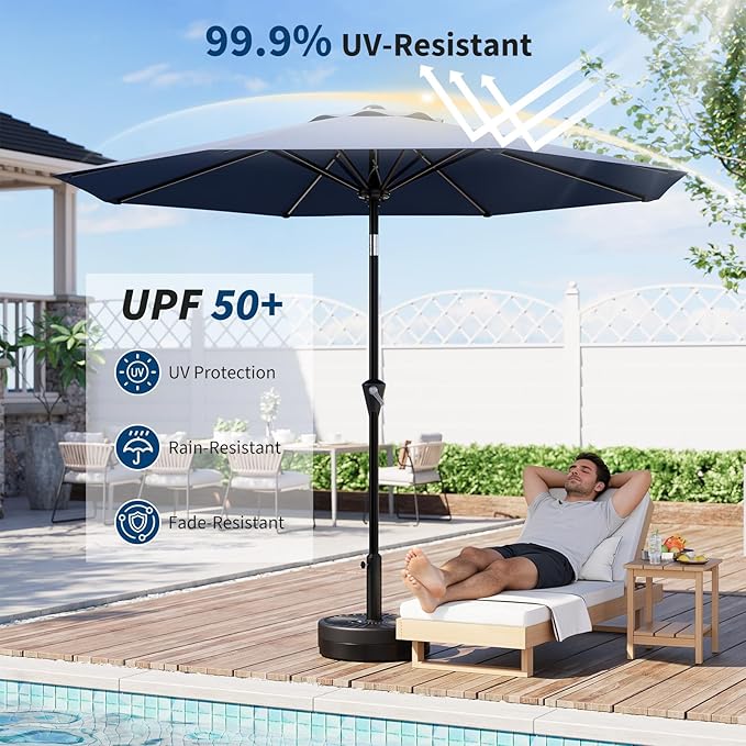 IDEALHOUSE 10FT Outdoor Patio Umbrella, UV Resistant Outdoor Table Parasol, Push Button Tilt & Crank Lift, 8 Fiberglass Ribs, Heavy Duty Canopy, Large Sunshade for Deck Yard Pool Cafe