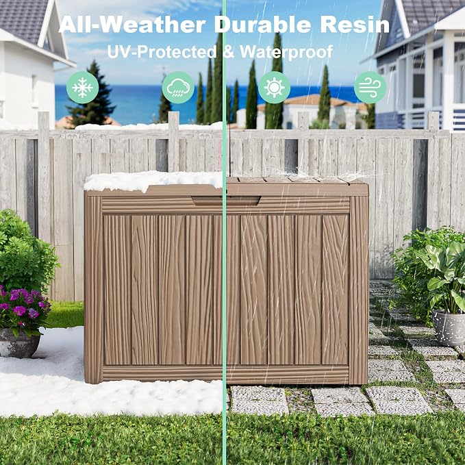 50 GallonOutdoor Storage Box,Resin Deck Boxes Waterproof, IndoorOutdoor Bin for Package Delivery, Patio Cushions, Gardening Tools, Lockable, UV Resistant