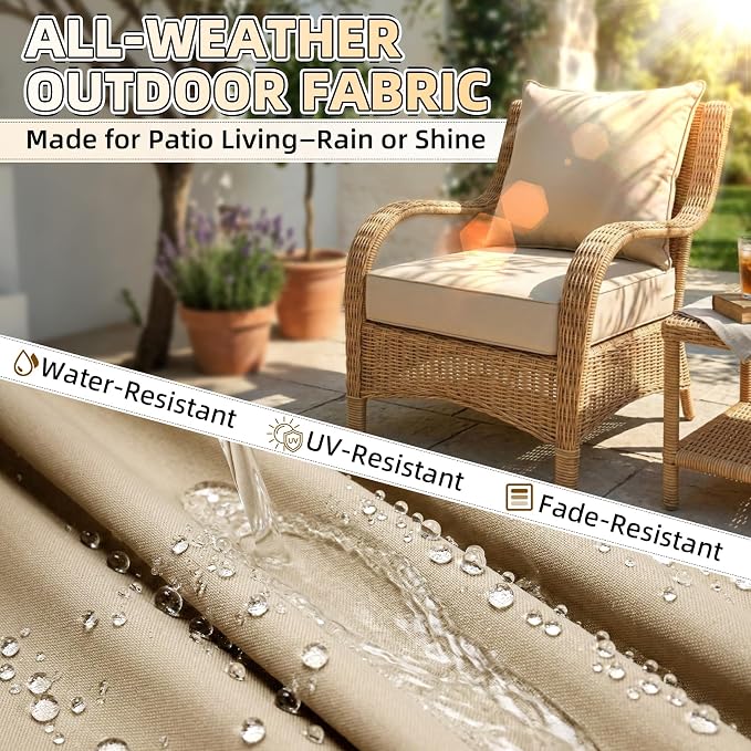Srora Outdoor Deep Seat Patio Cushions, 5-Inch Thick Outdoor Chair Cushions, Waterproof 300GSM Colorwoven Fabric, 1200H+ Fade Resistant, Hidden Zipper Covers, 2 Ties, for Chair, Loveseat & Sofa