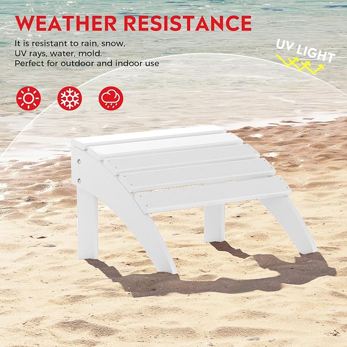 Costaelm Lakeview 2-Piece Outdoor Patio HDPE Adirondack Chair with Ottoman and Cup Holder Set, White