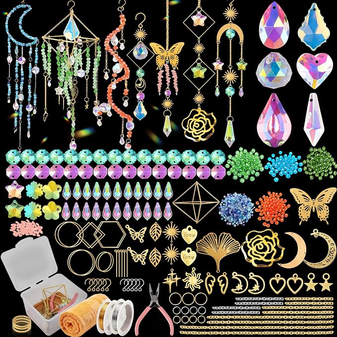 730PCS DIY Suncatcher Kit for Adults – 3D Spiral Suncatcher with Colorful AB Beads & Pendants, Rainbow Maker for Window Hanging Indoor/Outdoor Home Decor