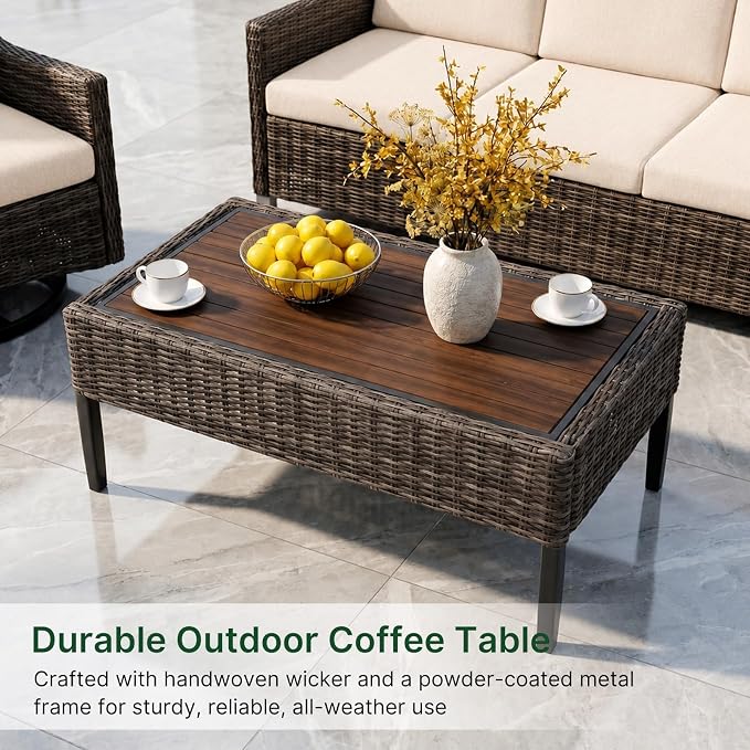 Wicker Patio Conversation Set, Outdoor Patio Chair Set with Deep Seating, Wide Armrests & Thick Cushions, All-Weather Outdoor Furniture Set for Patio, Porch, Deck & Backyard