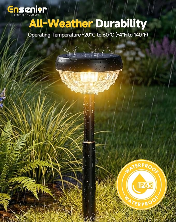 Ensenior 6-Pack Solar Lights Outdoor, Auto ON/Off 3000K LED Solar Garden Lights for Pathway, Yard, Patio, Walkway, Flower Bed, Halloween Christmas Landscape Lighting, IP65 Waterproof, Flag Lights