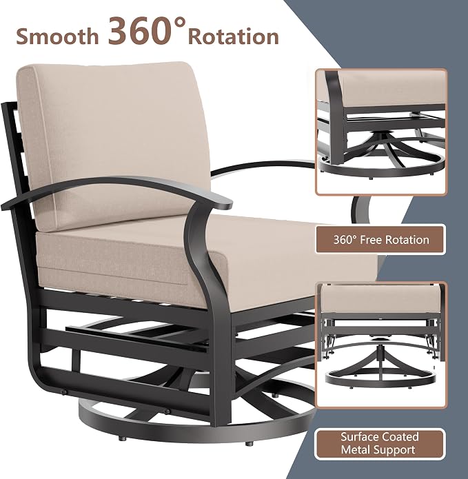 Aluminum Outdoor Patio Furniture Set,7 Seats Patio Conversation Sets with Rectangular Coffee Table,Metal Patio Sectional Furniture Set with 2 Swivel Rocking Chairs,Sand
