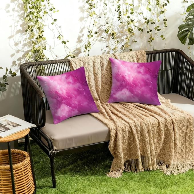 16x16 Inch Outdoor Pillow Covers Set of 2 Waterproof Throw Pillow Covers Decorative Couch Cushion Covers Pink Marble Pattern Square Pillowcases Protectors for Patio Garden Sofa