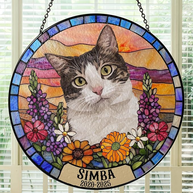 Personalized Pet Memorial Gifts for Dogs and Cats – Custom Pet Suncatcher Keepsake – Loss of Pet Sympathy Gift – Stained Glass Pet Memorial Ornament – Pet Remembrance Gift