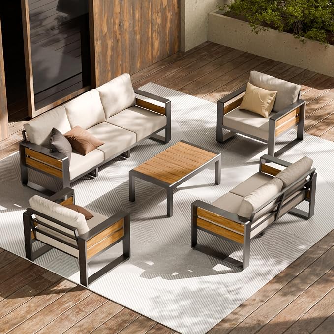 ZANDOR Aluminum Outdoor Patio Furniture-Armchair with Table,Dark Gray | Rustproof,High weight capacity,Water-repellent,Washable Cover,All-Weather Resistant,Easy clean,for Poolside Backyard Deck