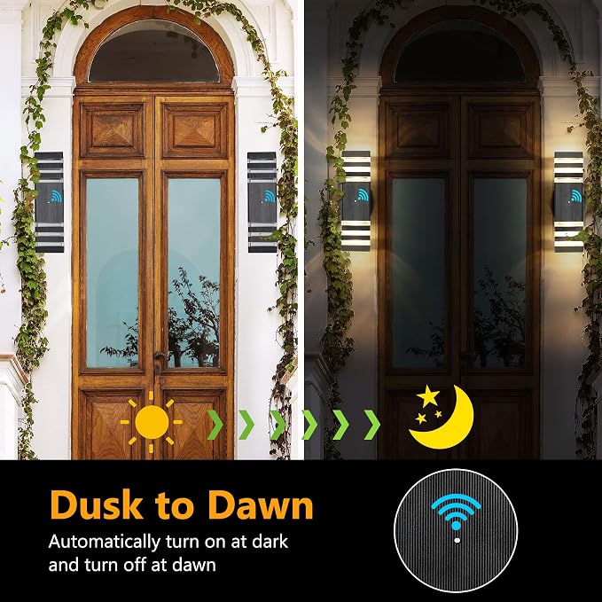 6 Pack Outdoor Wall Lights Dusk to Dawn Exterior Light Fixture, 3-Layer Black Outdoor Lights for House, IP65 Waterproof Up and Down Outside Porch Lights for Garage Patio, 3000K
