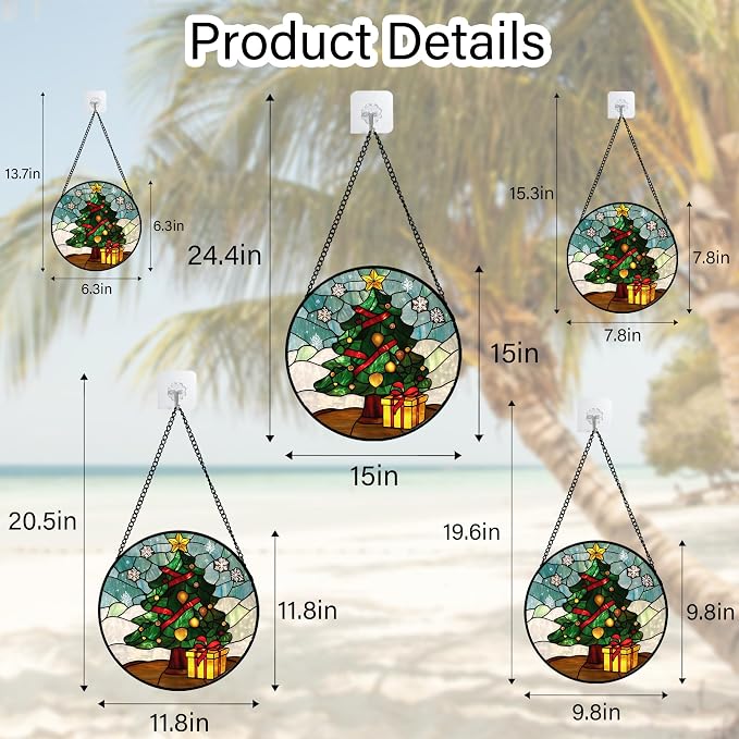 DASTOLL Stained Glass Window Hanging Green Christmas Tree Snowflake 6.3" - Suncatcher Door Garden Sun Catcher Xmas Holiday Decor Birthday for Mom Men Woman Friend Nana
