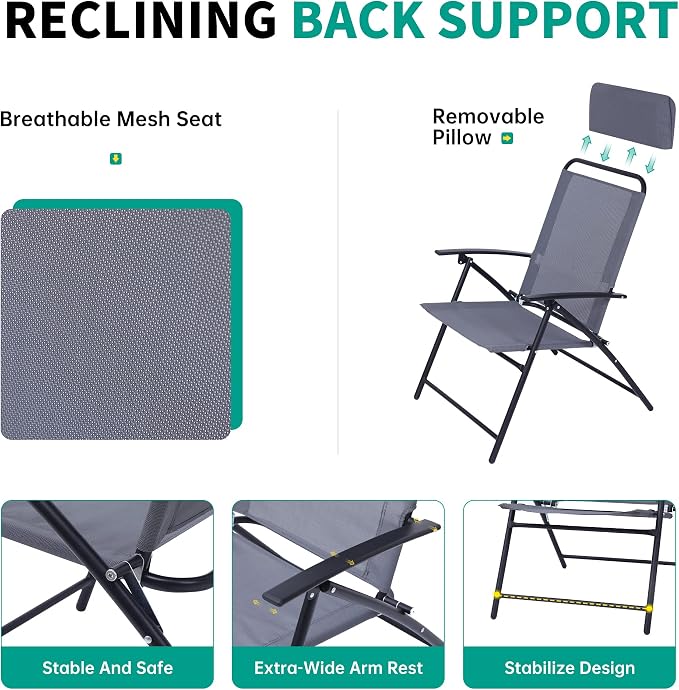 Nice C Patio Set with Umbrella, Outdoor Dinning Set, Patio Furniture Set, Patio Table Chair with Umbrella, Table and Chairs, 4-Piece Garden Furniture Set, Glass Table, 2 Folding Chairs&Umbrella (Grey)