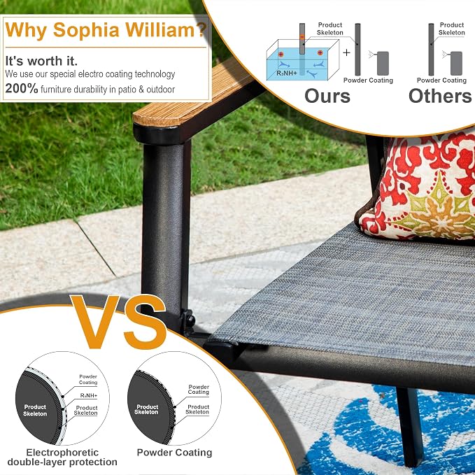 Sophia & William Patio Dining Chairs Set of 8, Stackable Aluminuum Frame | Grey textilene, Weather-resistant, light-weight & space-saving, Breathable & quick-drying, Outdoor deck backyard porch