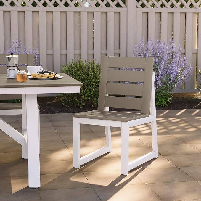 Costaelm Stinson Outdoor Patio HDPE Dining Side Chair, Weathered Wood