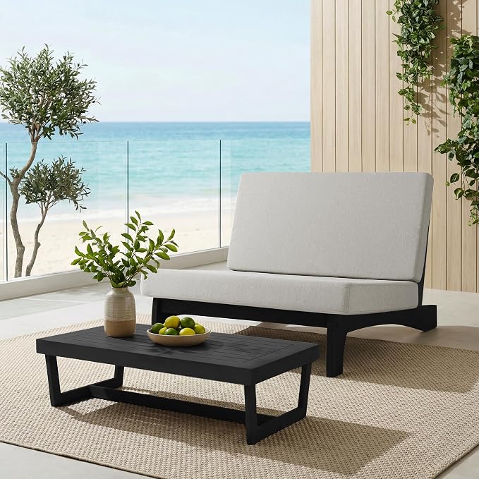 4 Piece Teak Outdoor Patio Frutnire Set, 4 Seater Patio Conversation Sets with Thick Cushions, Outdoor Sectional Furniture with Coffee Table - Light Camel