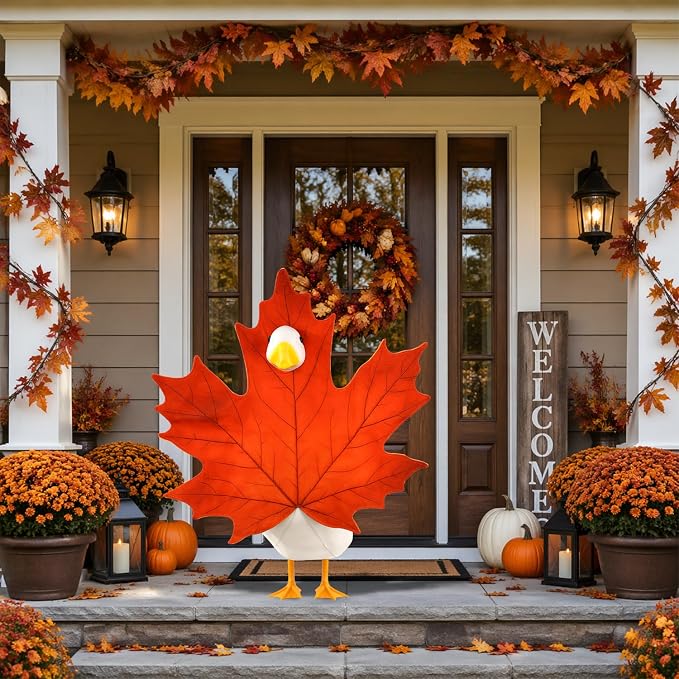 Fall Goose Outfit Autumn Maple Leaf Goose Costumes for Outdoor Decor | for 23''H Plastic/Cement Statues, Lawn Porch Goose Clothes Autumn Thanksgivng Garden Patio Decor