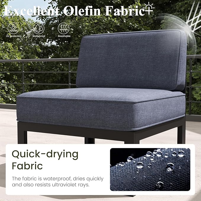 LayinSun Large Aluminum Patio Furniture Set, 9 Pieces Modern Outdoor Conversation Set Sectional Metal Sofa Set with Olefin Cushion