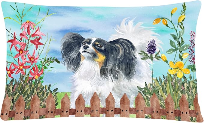 Caroline's Treasures CK1219PW1216 Papillon Spring Canvas Fabric Decorative Pillow Machine Washable, Indoor Outdoor Decorative Pillow for Couch, Bed or Patio, 12HX16W