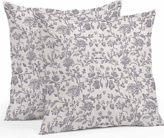 Purple Floral Leaf Outdoor Pillow Covers 16x16 Inch Throw Pillow Covers Set of 2 Waterproof Decorative Pillow Cases Retro Farmhouse Plant Tree Branch Cushion Covers for Patio Furniture Garden Couch