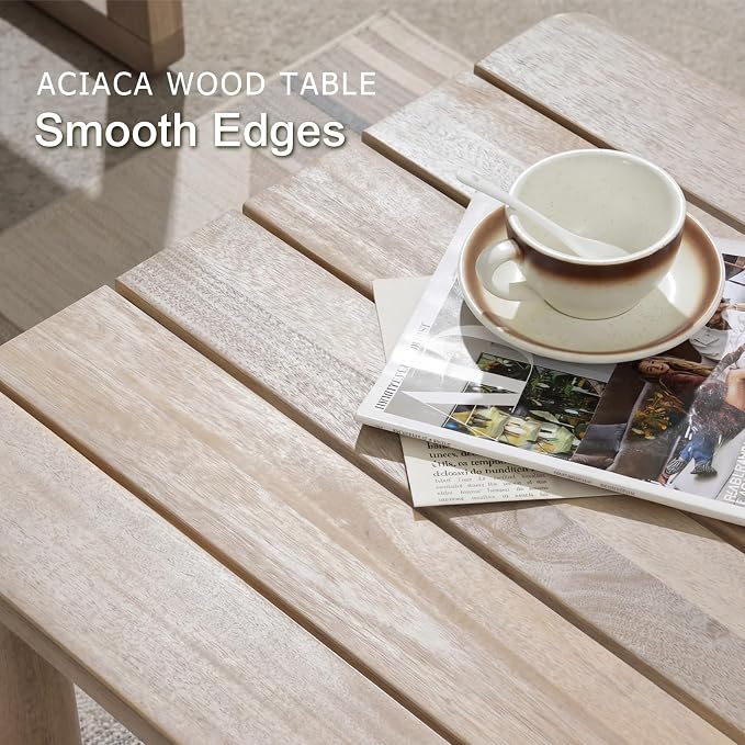 SUNSITT 6-Piece Acacia Wood Patio Furniture Set, Outdoor Conversation Sofa Set with 3-Seat Sofa, 4 Rope Woven Outdoor Club Chairs & Slatted Coffee Table, Cream White Cushions for Porch, Backyard, Deck