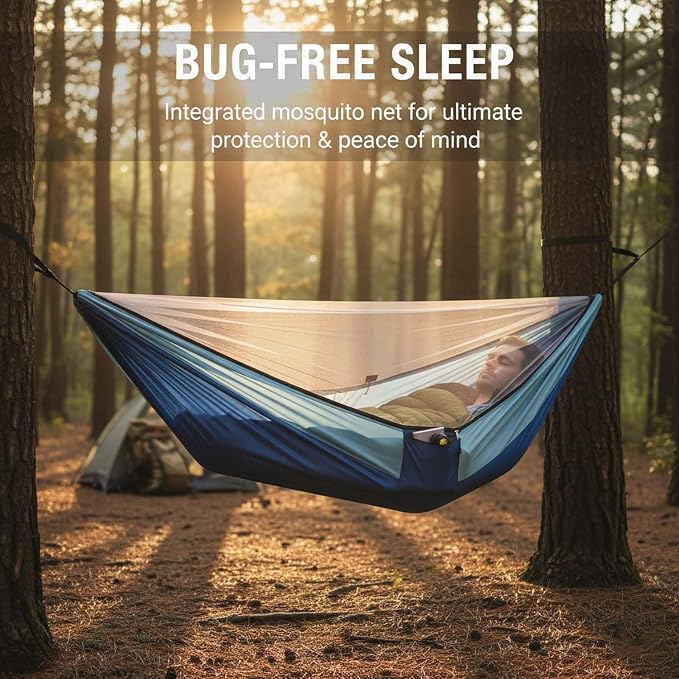 YSUEFIJO Camping Hammock with Mosquito Net, Outdoor Hammock for Travel Or Garden, Foldable Hanging Hammock Comfortable for Resting, Easy to Carry, Weight Capacity 250kg
