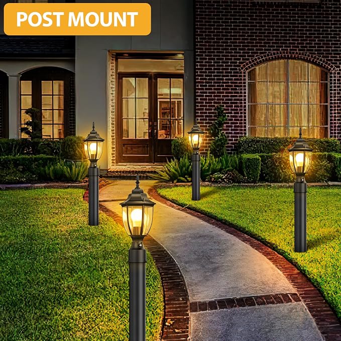 Lamomo Dusk to Dawn Outdoor Post Lights, Waterproof Aluminum Lamp Post Light Fixture, Lamp Posts Outdoor Lighting Pole Lantern for Yard Patio Pathway Garden | Anti-Rust, Waterproof Aluminum, Tempered Glass & Classic Exterior Pole Lantern for Yard Patio...