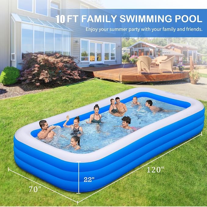 Large Inflatable Swimming Pool for Adults Kids - 120"x70"x22" Blow Up Pools Kiddie Pool, Oversized Thickened Family Inflatable Pools for Backyard Outdoor Garden Summer Water Party