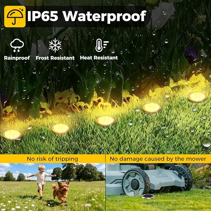 24 Pack Solar Ground Lights Outdoor, 8 LED Mini Flat Solar Disk Lights, IP65 Waterproof Anti-Rust Disc Light, Landscape Lighting for Garden Pathway Yard Walkway Driveway Lawn,Warm White