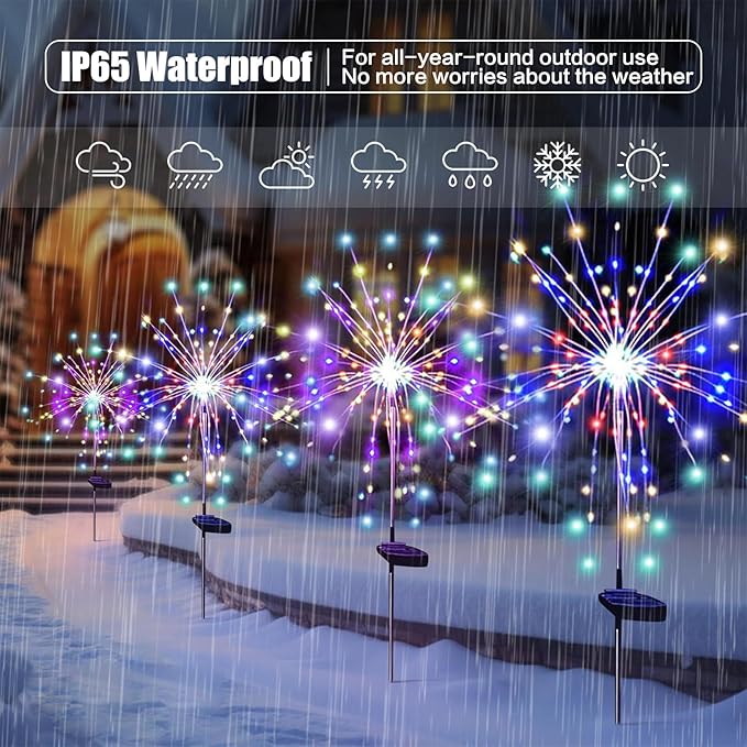 DONGULI Outdoor Solar Garden Lights, 120 LEDs 8 Lighting Modes 6 Packs Waterproof Solar Fireworks Light Sparklers for Patio Walkway Yard Courtyards Pathway Christmas Party Decorations
