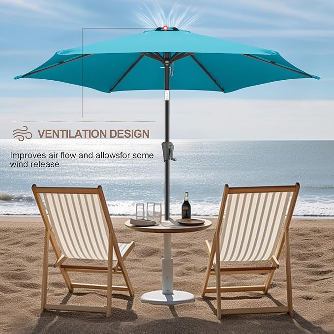 FLAME&SHADE 9ft Patio Umbrella Outdoor - Table Umbrella with Push Button Tilt and Crank, UV Protection, 6 Sturdy Ribs, Market Umbrella for Garden, Deck, Backyard, Lawn, Pool and Beach(Aqua Blue)