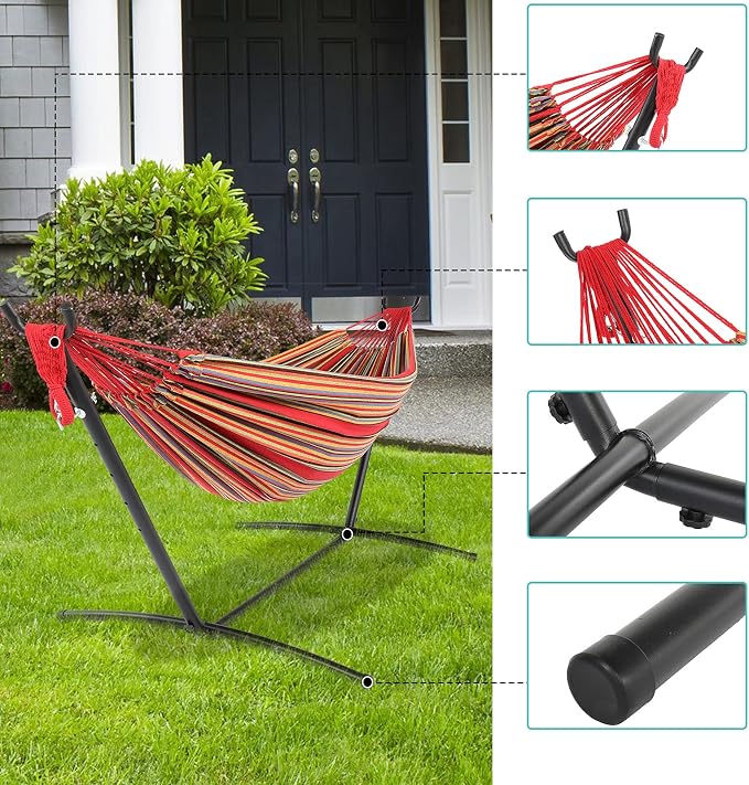 Camping Hammock with Stand, Portable Hammock with Stand, Outdoor Hammock Heavy Duty Hammock Bed 250lbs Capacity Travel Bed with Carrying Case for Backpacking, Travel, Beach, Backyard, Patio, Hiking