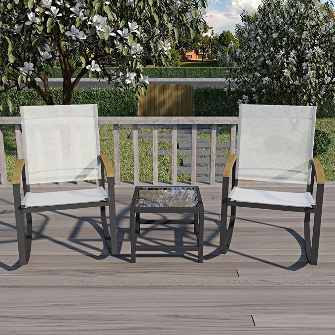 3pcs/Set Table and Chair Set Small Patio Balcony Chair with Glass Side Table Set Outdoor Conversation Apartment Chairs for Backyard, Balcony and Apartment Black As Shown One Size