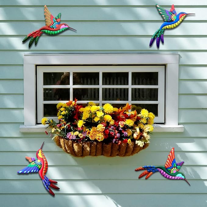 4 PCS Metal Hummingbird Outdoor Wall Decor Art for Garden Fence Decorations | Metal Wall Art Outdoor Hummingbird Yard Art Sculptures for Backyard Patio Balcony Fence