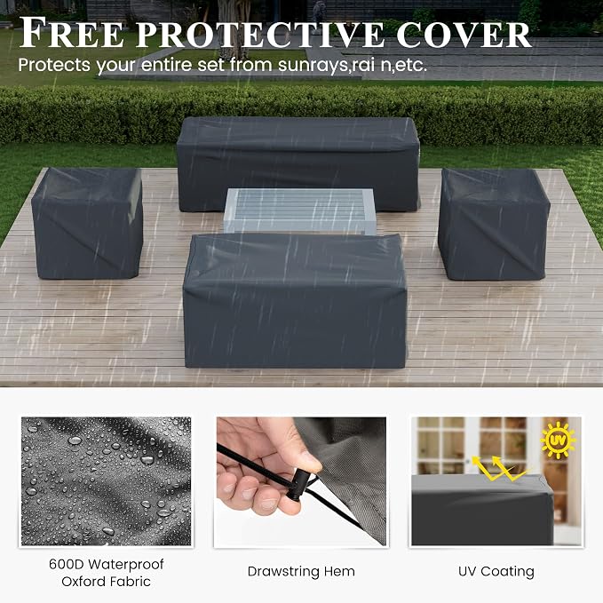 Aluminum Patio Furniture Set,Outdoor Metal Sectional Sofa with Table and Waterproof Covers,Blue Modern Patio Furniture Set for Garden Backyard (8-Piece)