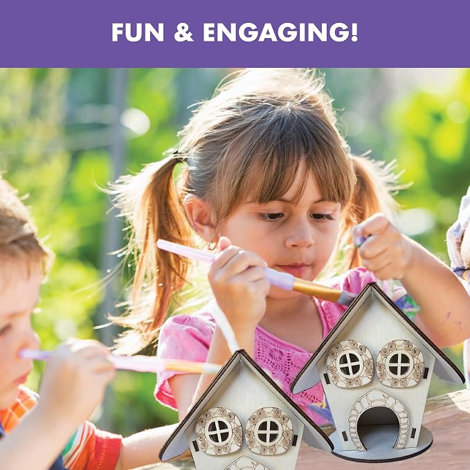 Fairy House Craft Kit for Kids, DIY Wooden Fairy Garden Kit with Paints & Decorations, Arts & Crafts for Kids, Creative Activity, Birthday Gift for Girls Ages 5 6 7 8–12