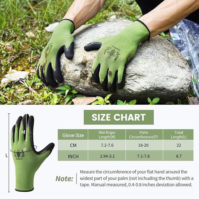 Pleneal Gardening Gloves for Women Men - 6/3 Pairs Garden Gloves with Grip, Latex Coated Working Glove, Medium Size