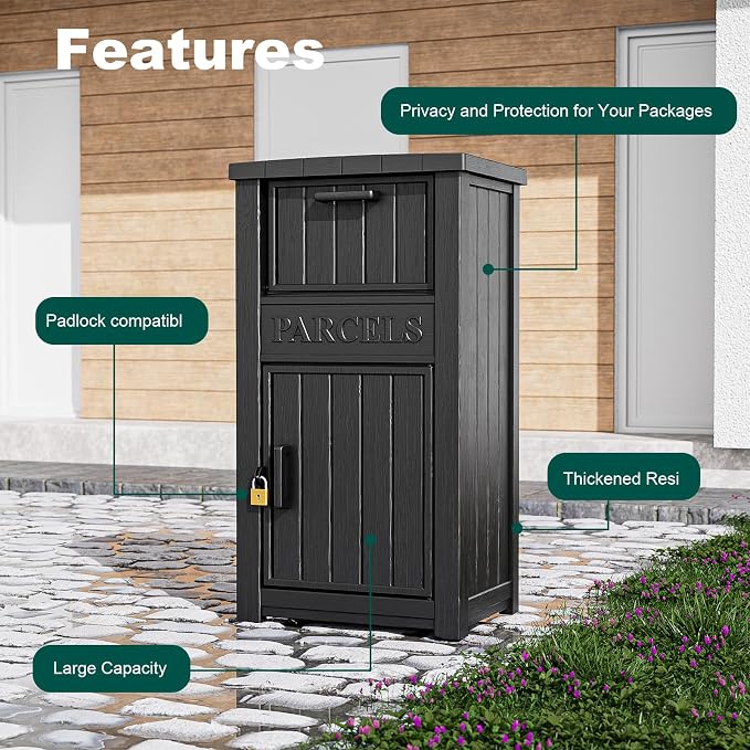 Large Package Delivery Boxes for Outside Waterproof Parcel Drop Storage Box UV Resistant Resin Lockable Secure for Outdoor Porch Patio (Navy)